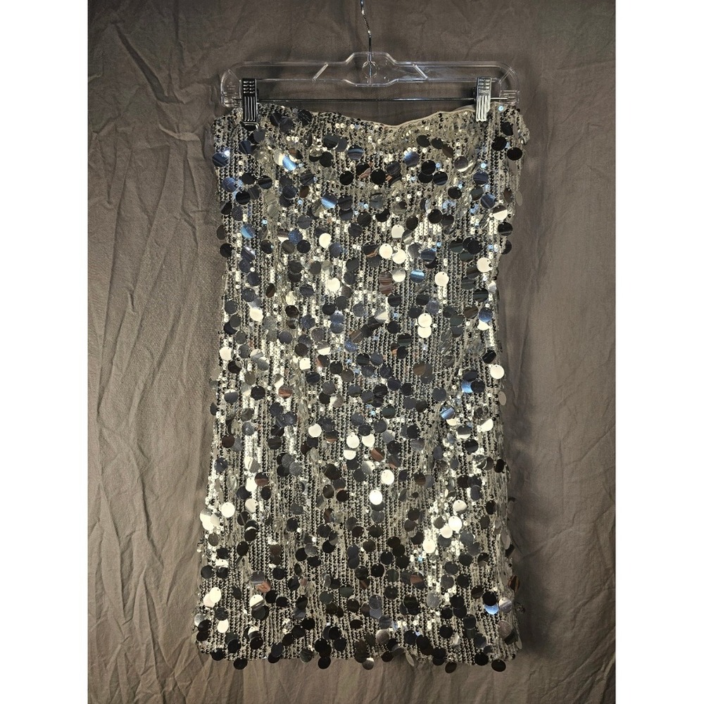 YYA Silver Sequin Strapless Mini Dress XL Bodycon Party Cocktail New With Tags